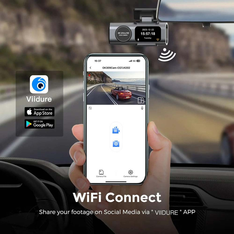 دوربین ثبت وقایع خودرو 4K دو لنزه مجهز به Wi-Fi و GPS
