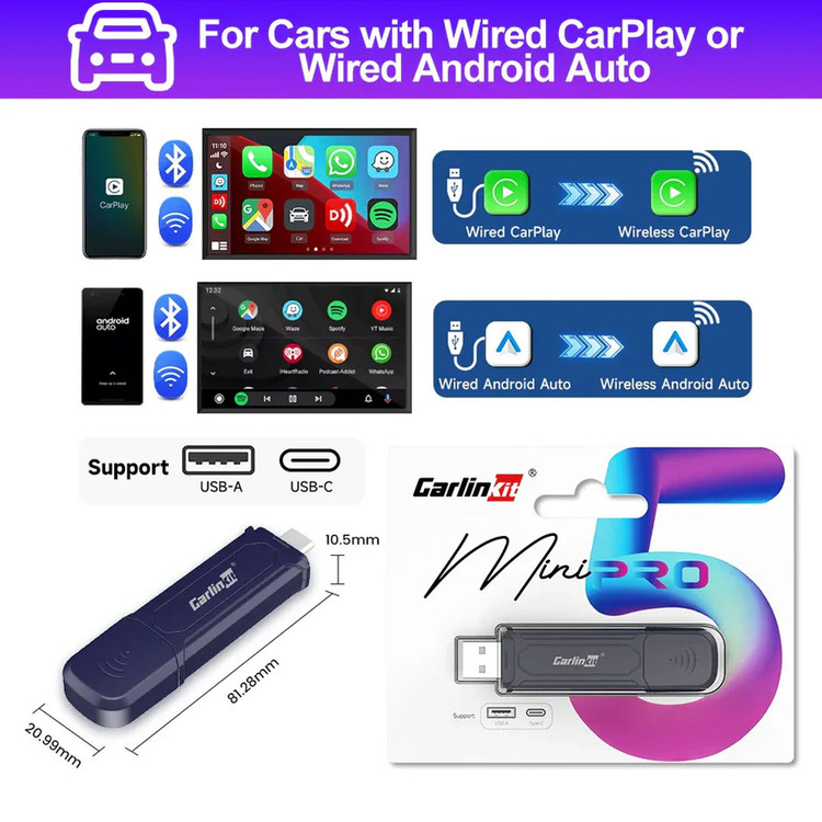 دانگل تبدیل بیسیم کارپلی و اندروید اتو Carlinkit Mini SE Pro